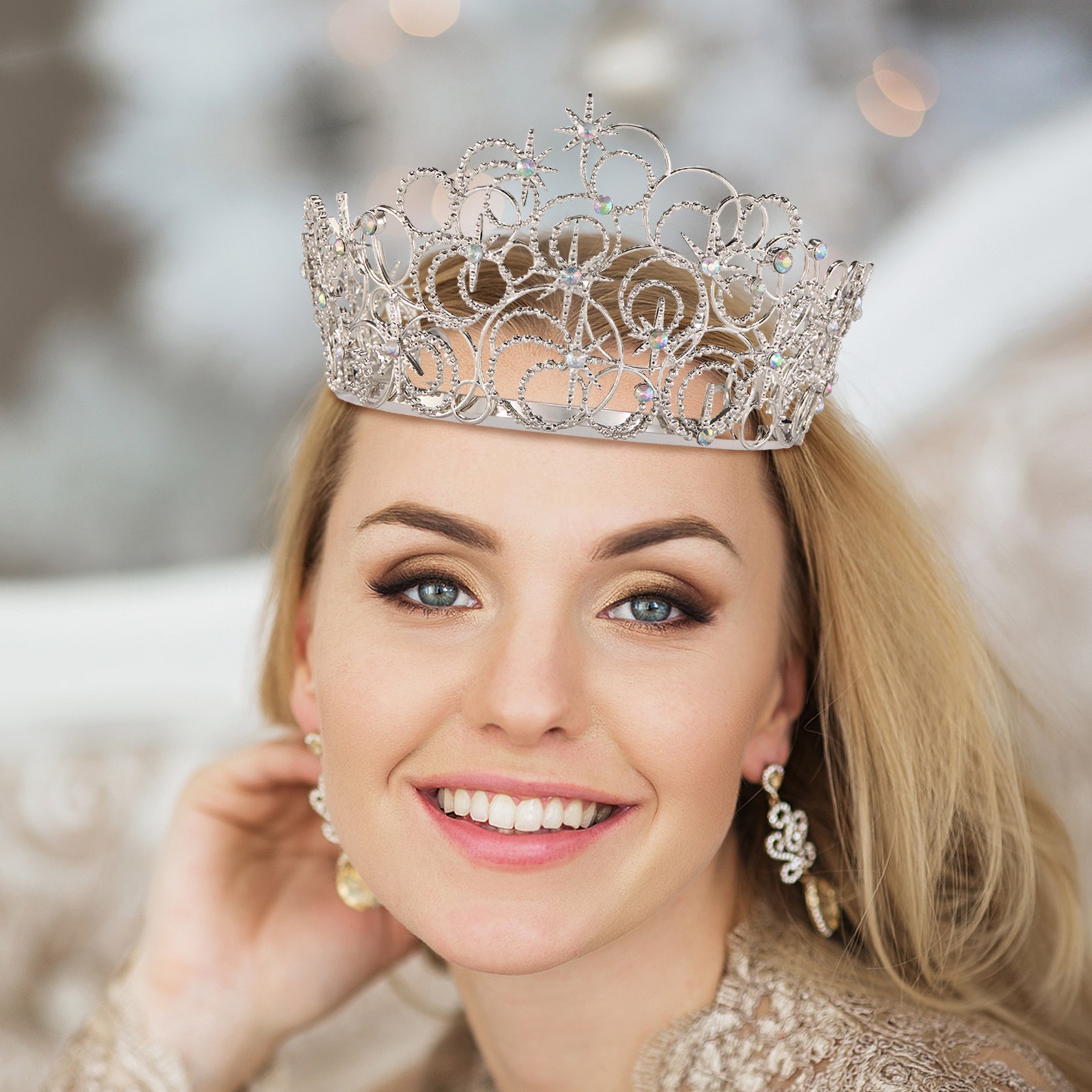 Qianvly Wicked Bubble Crown Crown Beauty Pageant Crown Wedding Headdress High-end Hair Accessories High-end Jewelry